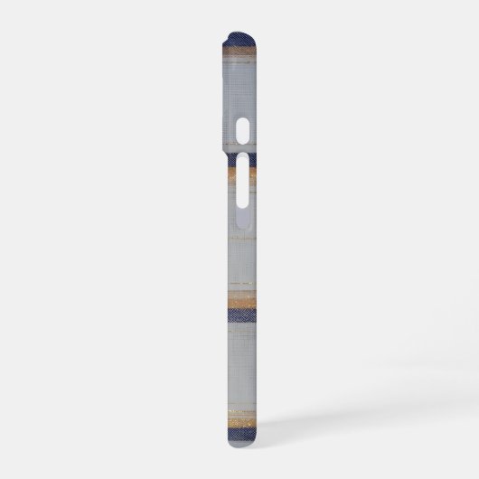 Gray and Navy Plaid with Gold Accent iPhone 16ケース (左側面)