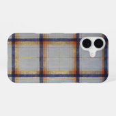 Gray and Navy Plaid with Gold Accent iPhone 16ケース (裏面横)