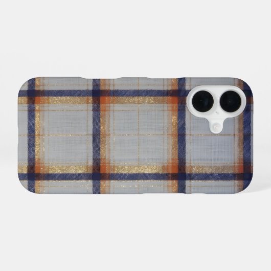Gray and Navy Plaid with Gold Accent iPhone 16ケース (裏面横)