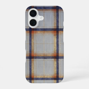 Gray and Navy Plaid with Gold Accent iPhone 16ケース
