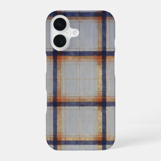 Gray and Navy Plaid with Gold Accent iPhone 16ケース (裏面)
