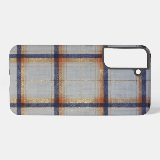 Gray and Navy Plaid with Gold Accent Samsung Galaxyケース (裏面横)