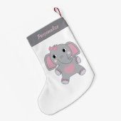 Gray and Pink Animated Baby Elephant Christmas スモールクリスマスストッキング (裏面 (吊り時))