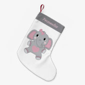 Gray and Pink Animated Baby Elephant Christmas スモールクリスマスストッキング (正面 (吊り時))