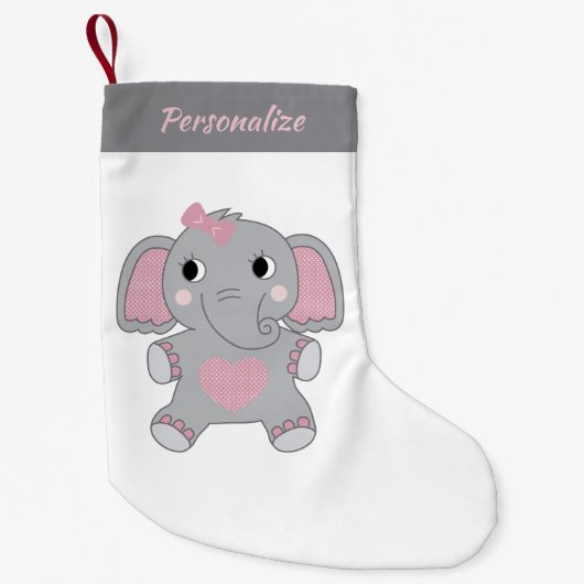 Gray and Pink Animated Baby Elephant Christmas スモールクリスマスストッキング (正面)