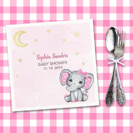 Gray and Pink Elephant Baby Shower Girl スタンダードカクテルナプキン