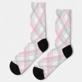 Gray and Pink Plaid Crew Socks ソックス (左)