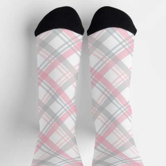 Gray and Pink Plaid Crew Socks ソックス (上部)