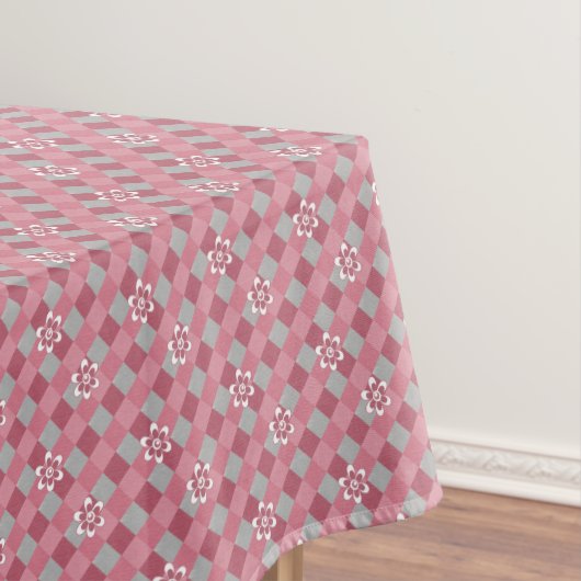 Gray and pink plaid with chamomile flowers テーブルクロス (インサイチュ)