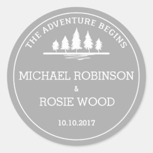 Gray and white adventure wedding sticker ラウンドシール