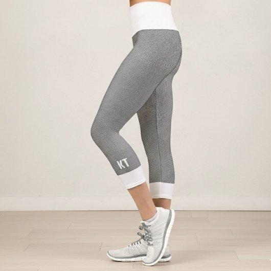 Gray and white herringbone pattern leggings  カプリレギンス