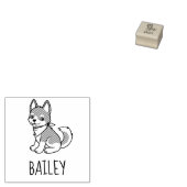 Gray and White Husky Puppy Dog Custom Name 1x1 ラバースタンプ (押印)
