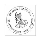 Gray and White Husky Puppy Dog Round Address セルフインキングスタンプ (デザイン)