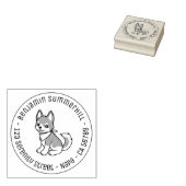 Gray and White Husky Puppy Dog Round Address ラバースタンプ (押印)