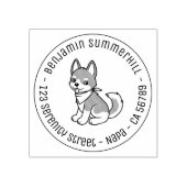 Gray and White Husky Puppy Dog Round Address ラバースタンプ (インプリント)