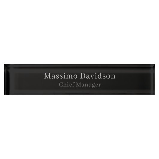 Gray Black Modern Minimalist Simple Serif Font デスクネームプレート (正面)