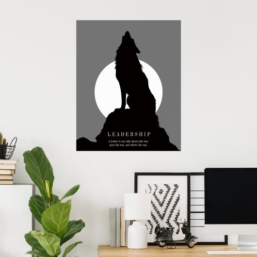 Gray Black Pop Art Leadership Wolf Howling ポスター (ホームオフィス)