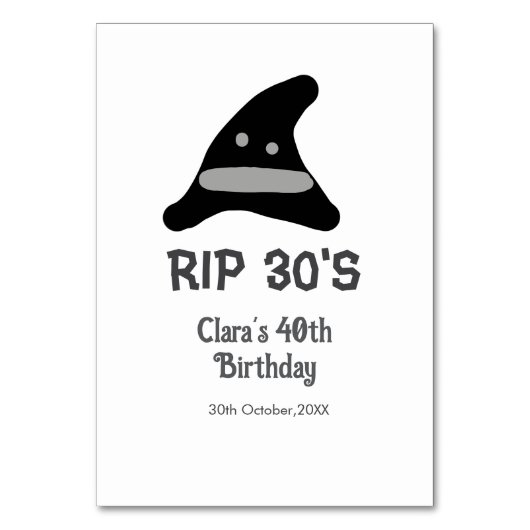 Gray black RIP 30's 40th birthday witch hat hallow テーブルナンバー (正面)