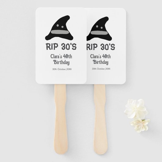 Gray black RIP 30's 40th birthday witch hat hallow ハンドファン (正面&裏面)