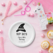 Gray black RIP 30's 40th birthday witch hat hallow ペーパープレート (パーティー)