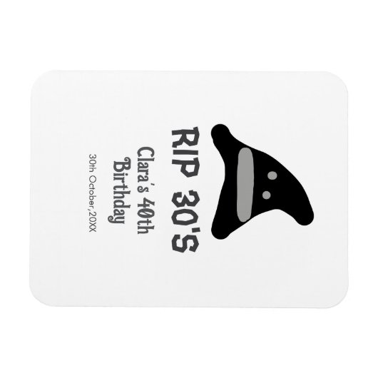 Gray black RIP 30's 40th birthday witch hat hallow マグネット (横)