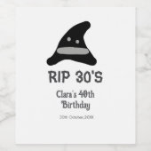 Gray black RIP 30's 40th birthday witch hat hallow ワインラベル (シングルラベル)