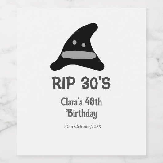 Gray black RIP 30's 40th birthday witch hat hallow ワインラベル (シングルラベル)