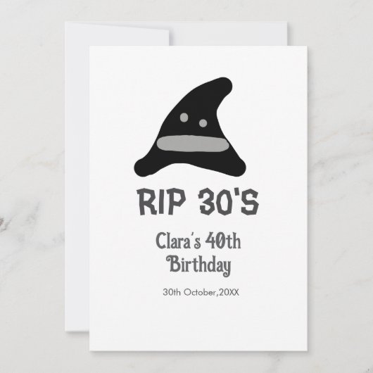 Gray black RIP 30's 40th birthday witch hat hallow 招待状 (正面)