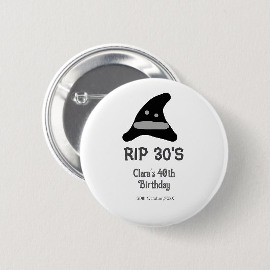 Gray black RIP 30's 40th birthday witch hat hallow 缶バッジ (正面&裏面)