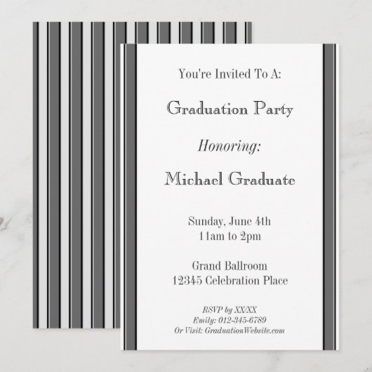 Gray Black Striped Custom 5x7" Graduation 招待状 (正面/裏面)