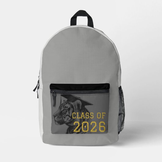 Gray Black Tiger Graduation Backpack プリントバックパック (正面)
