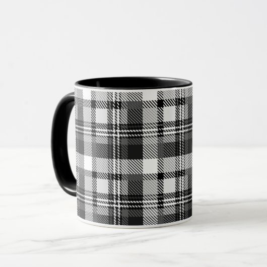 Gray Black White Madras Plaid Design  マグカップ (正面左)
