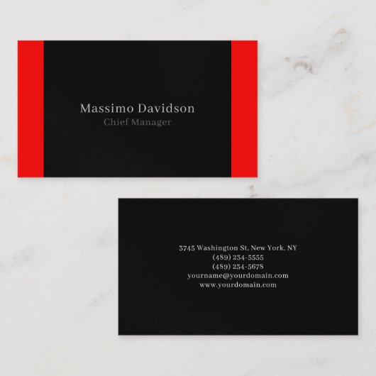 Gray Black White Red Stripes Simple Serif Font 名刺 (正面/裏面)