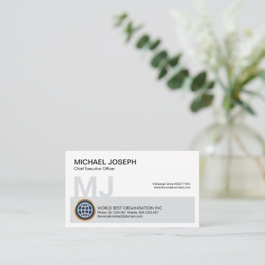 Gray Block Monogram NameイニシャルCEO設立者 名刺 (スタンド正面)