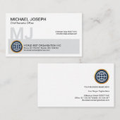 Gray Block Monogram NameイニシャルCEO設立者 名刺 (正面/裏面)