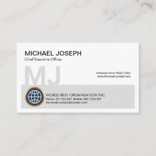 Gray Block Monogram NameイニシャルCEO設立者 名刺