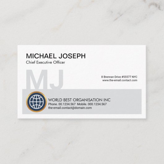 Gray Block Monogram NameイニシャルCEO設立者 名刺 (正面)