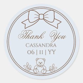 Gray Blue Personalized Teddy Bear Bow ラウンドシール