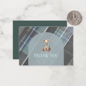 Gray & Blue Plaid Teddy Bear Baby Shower Thank You ノートカード (正面/裏面インサイチュ)