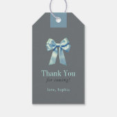 Gray & Blue Plaid Teddy Bear Bow Baby Shower ギフトタグ (裏面)