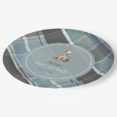 Gray & Blue Plaid Teddy Bear Boy Baby Shower ペーパープレート (アングル)