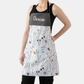 Gray Blue Watercolor Wildflower Custom Name Apron エプロン (インサイチュ)