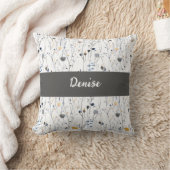 Gray Blue Watercolor Wildflower Monogram Name クッション (ブランケット)