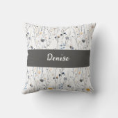 Gray Blue Watercolor Wildflower Monogram Name クッション (裏面)