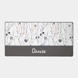 Gray Blue Watercolor Wildflower Monogram Name デスクマット