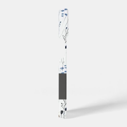 Gray Blue Watercolor Wildflower Name iPhoneケース (右側面)