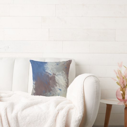 Gray Blue White Abstract Brushstrokes クッション (ソファ)