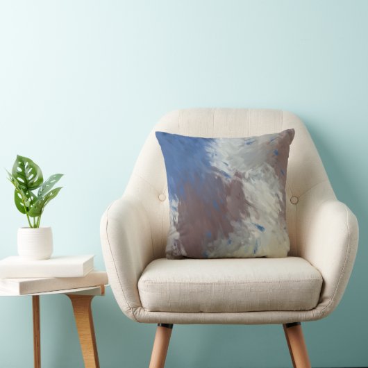 Gray Blue White Abstract Brushstrokes クッション (椅子)