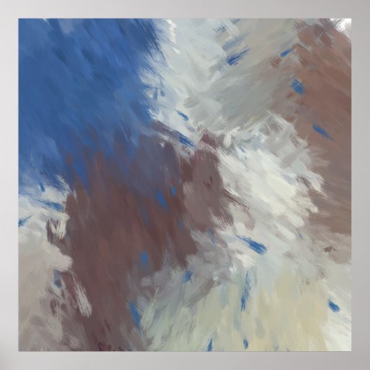  Gray Blue White Abstract Brushstrokes ポスター (正面)