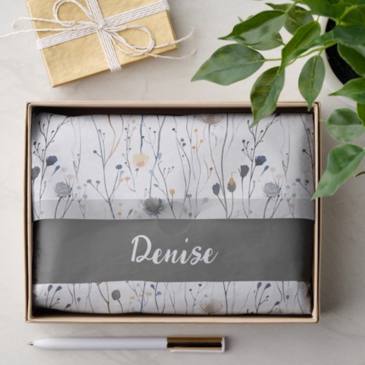 Gray Blue Wildflower Watercolor 薄葉紙 (ギフト)